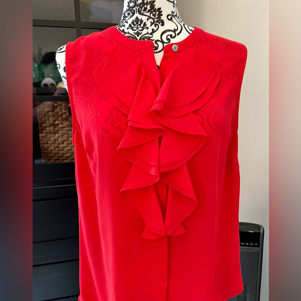 Karl Lagerfeld Red Sleeveless Ruffle Top